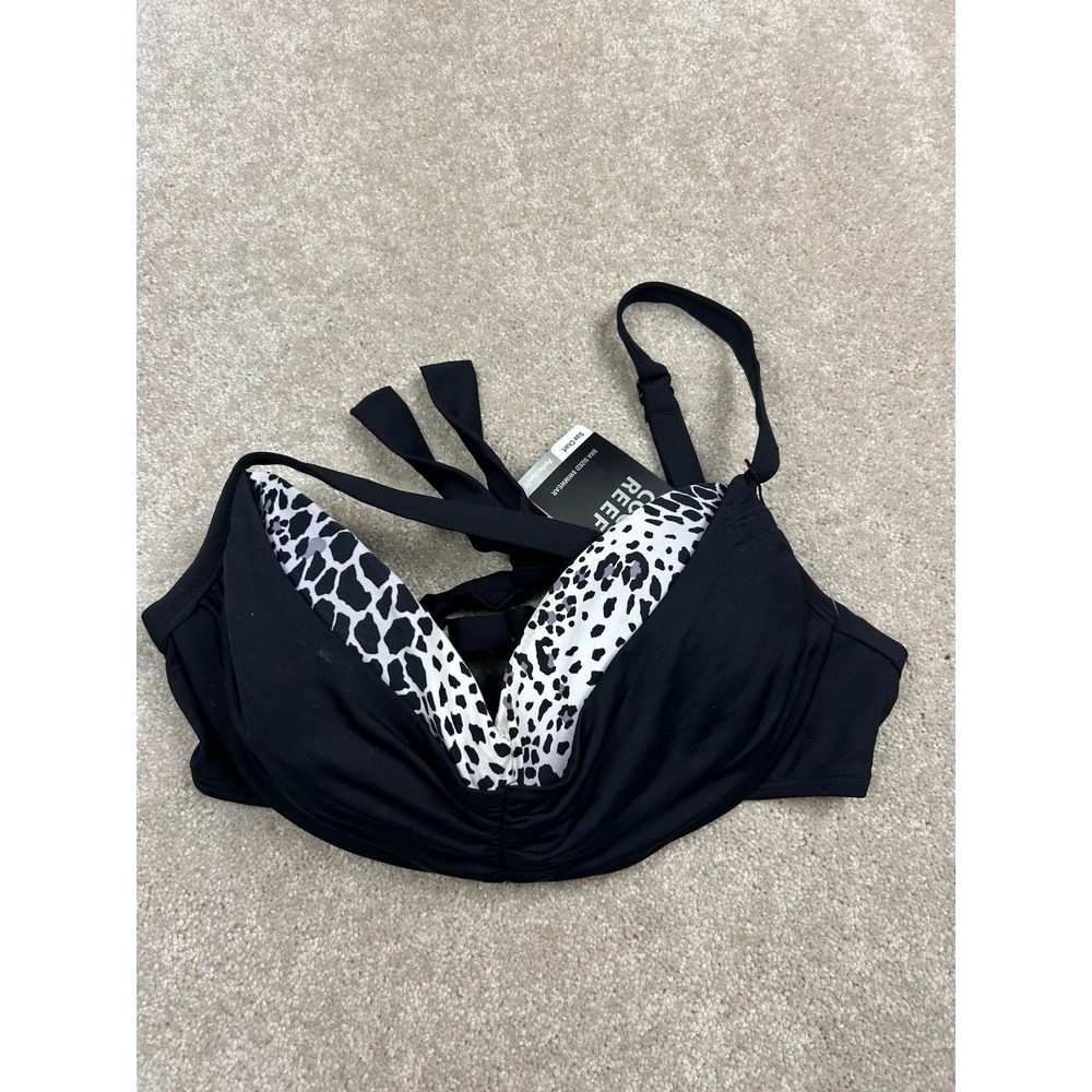COCO REEF Women's Swimwear Bikini Top Black White Print 36/38D Underwire Padded